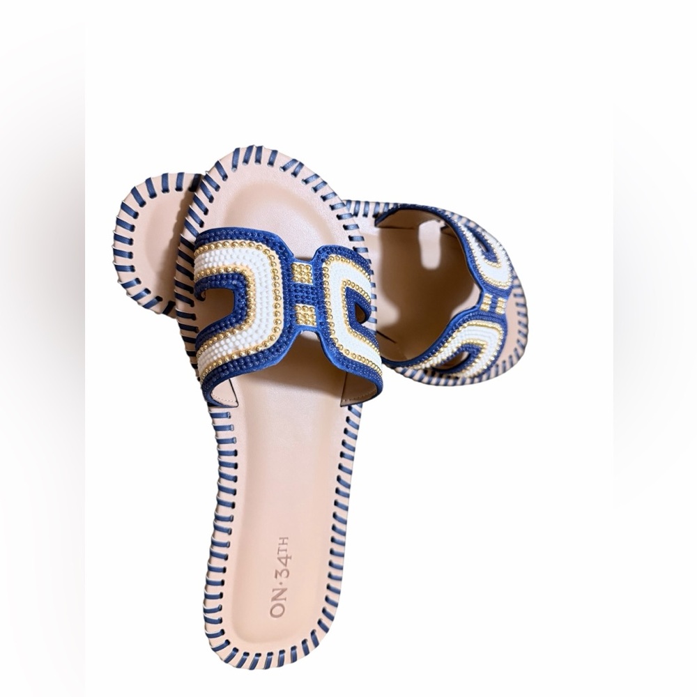 🌼💚NIB ON 34th Women's Navy and Gold Slide Sandals - Picture 5 of 6